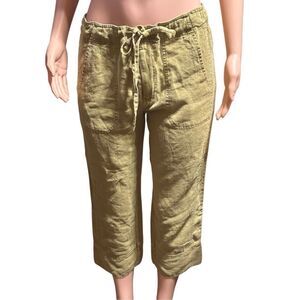 Pulp women's mid-rise Linen drawstring capris pants L